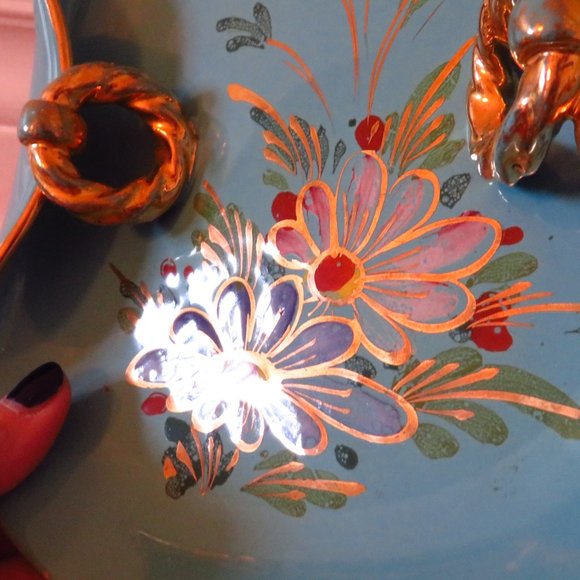 VTG Antique italian folded tray ,hand painted, gold gilded ,flowers - Picture 6 of 8